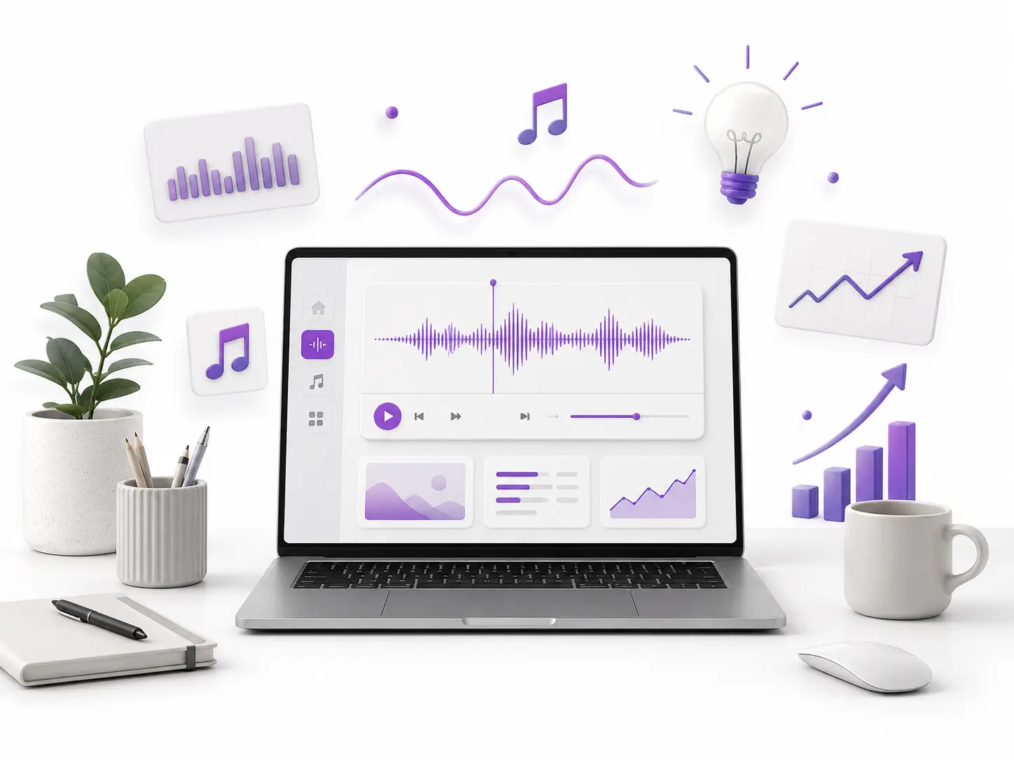 Modern creative workspace with tech interface